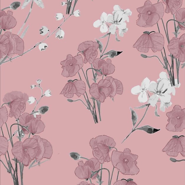 Patrón de flores textiles digitales