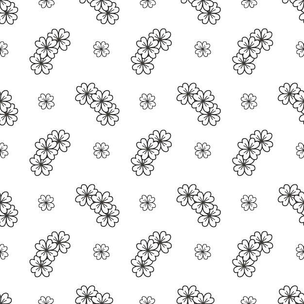 Patrón de flores vintage dibujado a mano en blanco y negro