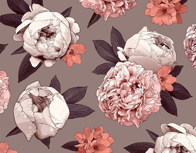 Patrón de flores vintage en estilo dibujado a mano