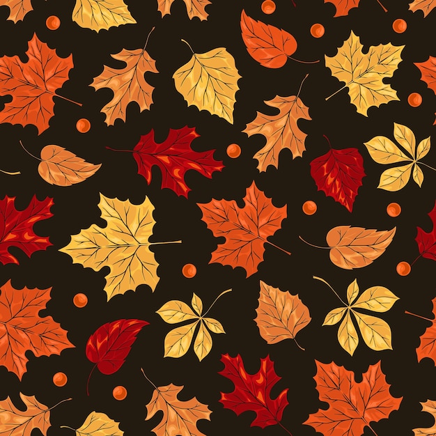 El patrón del follaje de otoño es sin costuras y colorido.