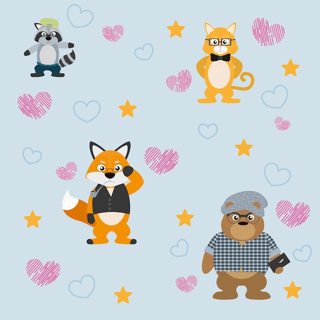 Patrón de fondo de animales lindos y divertidos