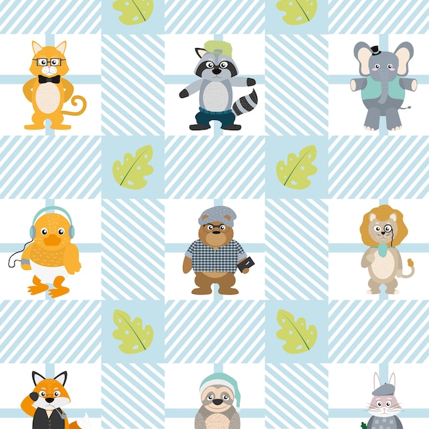 Patrón de fondo de animales lindos y divertidos