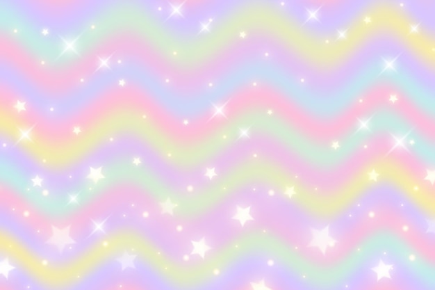 Vector patrón de fondo del arco iris en colores pastel cielo de unicornio multicolor ondulado con estrellas y corazones