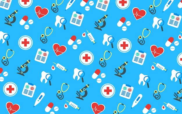 El patrón de fondo azul médico del Día Nacional de los Médicos con iconos médicos
