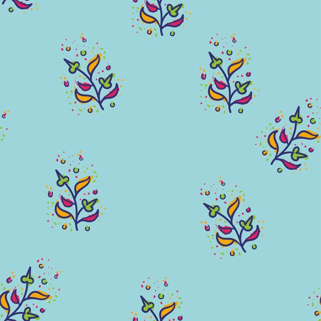 Patrón de fondo de colores vibrantes de doodle dibujado a mano floral