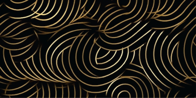 Patrón de fondo sin costuras lujo oro negro onda línea de círculo resumen línea geométrica panorama