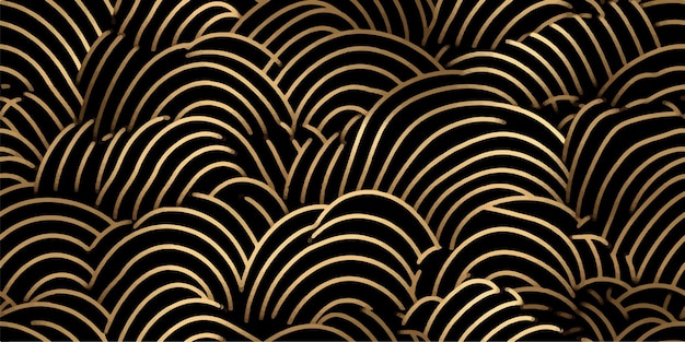 Patrón de fondo sin costuras lujo oro negro onda línea de círculo resumen línea geométrica panorama