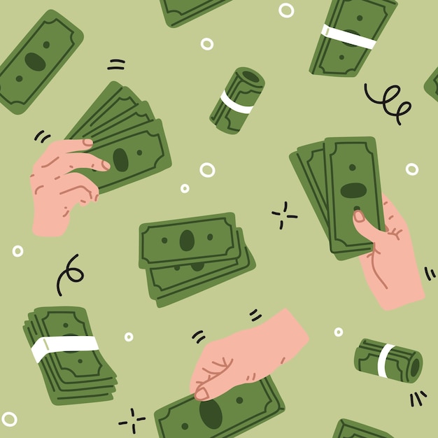 Patrón de fondo sin costuras vectorial con dinero para el diseño de patrones de superficie
