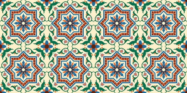 Patrón de fondo italiano sin costuras con adornos decoración decoración colorida con hermosos mosaicos en estilo italiano para fondos de papel tapiz y diseños de decoración Ilustración vectorial