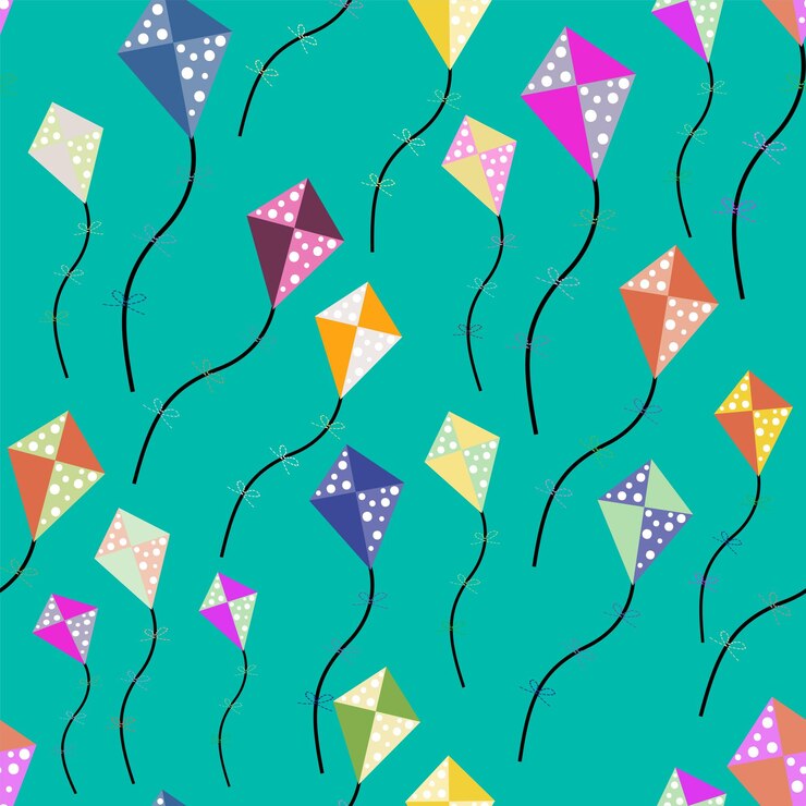Vector patrón de fondo de moda de vector de dibujos animados de cometa de color moderno transparente