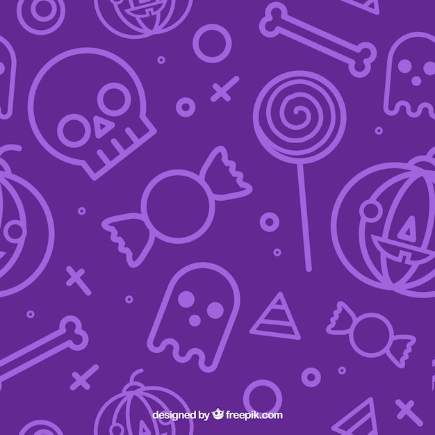 Vector patrón con fondo morado y elementos de halloween