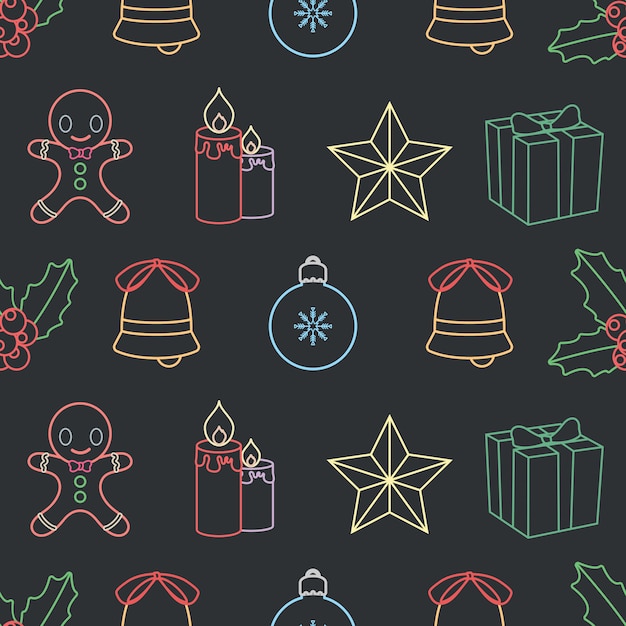Patrón de fondo transparente con elementos de contorno de Navidad