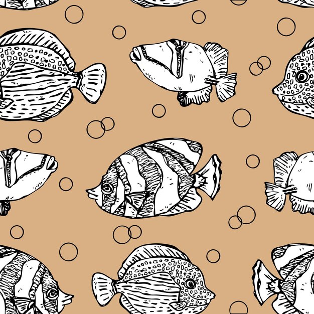 Patrón de fondo transparente con peces en el océano