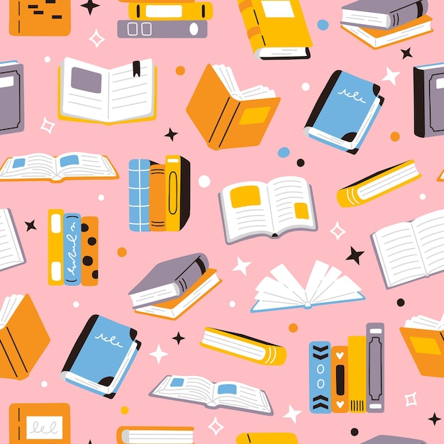 Patrón de fondo transparente de vector con libros para diseño de patrón de superficie