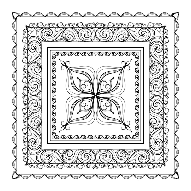 patrón de fondo vectorial arte floral, ornamento geométrico art nouveau contorno negro, libro de color