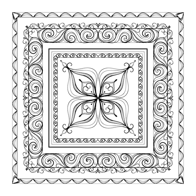 patrón de fondo vectorial arte floral, ornamento geométrico art nouveau contorno negro, libro de color