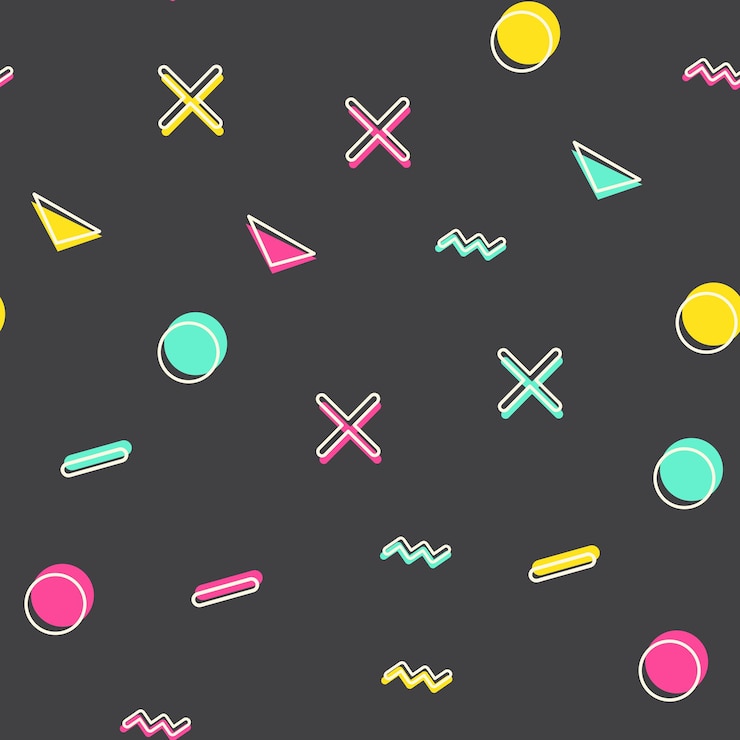 Vector patrón de forma geométrica aleatoria, fondo abstracto en estilo retro de los años 80, 90. ilustración geométrica colorida