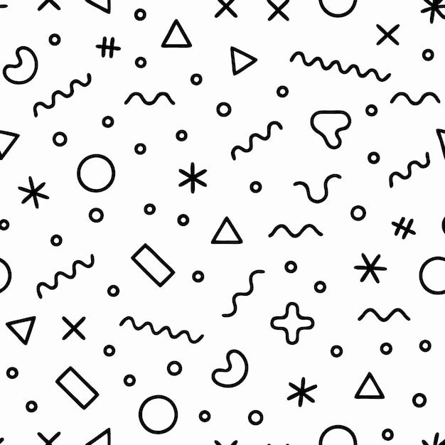 Patrón de formas geométricas con elementos de doodle de moda