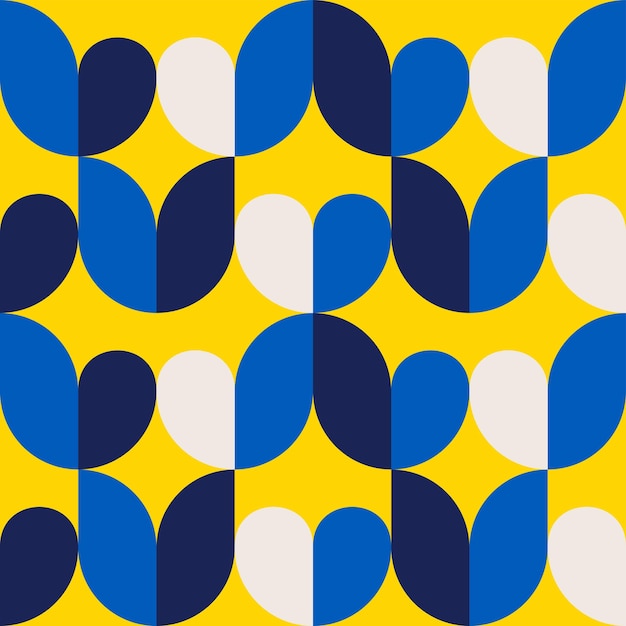 Patrón de formas geométricas vintage azul y amarillo transparente.