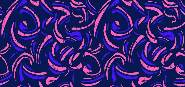 Patrón de formas orgánicas abstractas en un fondo negro dibujo vectorial de forma curva azul y rosa