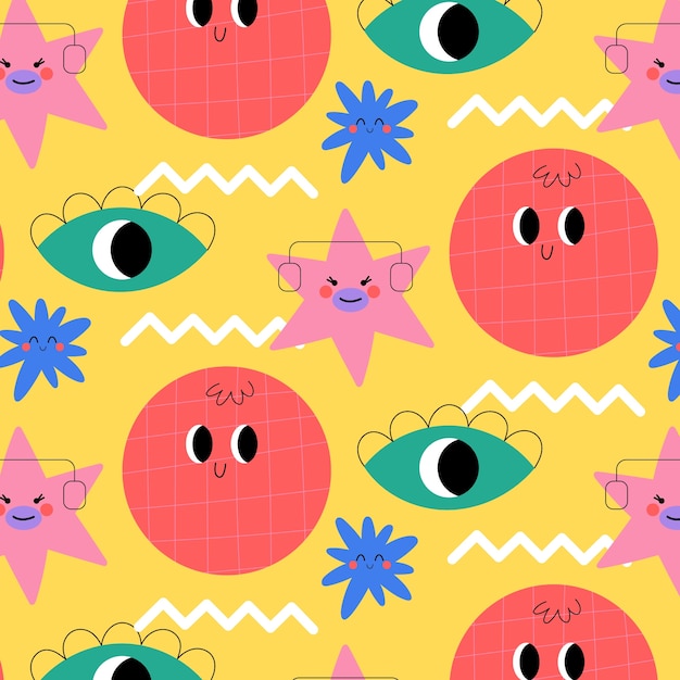 Patrón de formas orgánicas de dibujos animados en diseño dibujado a mano