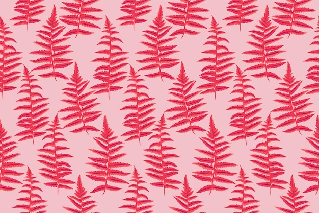 patrón con formas rojas hojas ramas helecho en un fondo rosa impresión botánica simple