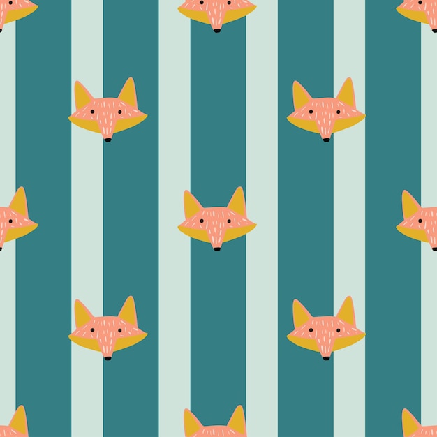 Patrón de fox sin costuras en estilo a mano alzada. cabeza de animales sobre fondo de colores. ilustración vectorial para estampados textiles, telas, pancartas, fondos y fondos de pantalla.
