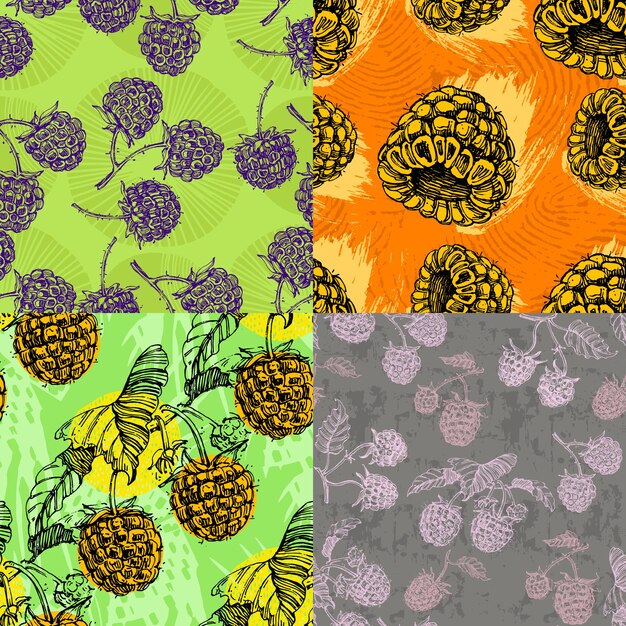 Patrón de frambuesa sin costuras con bayas de verano en el fondo Cubierta de primavera Papel de pared tropical en el fondo Invitación de boda
