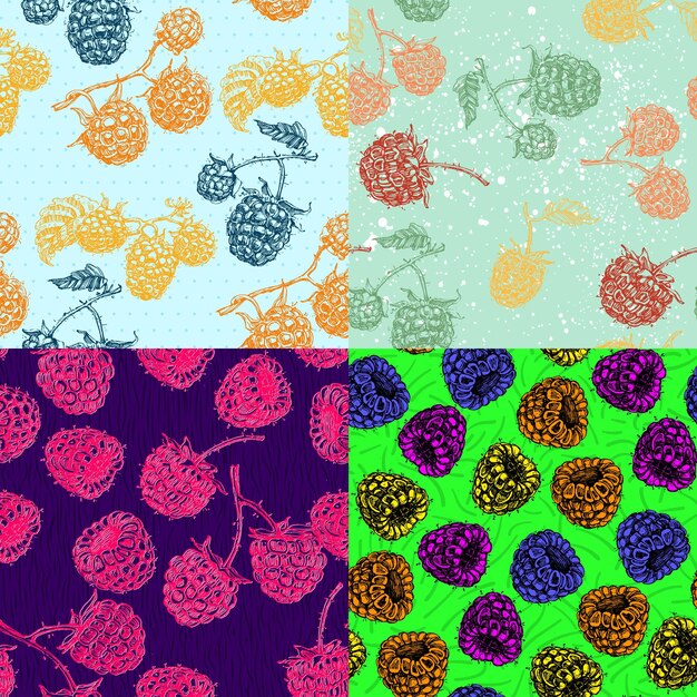 Patrón de frambuesa sin costuras con bayas de verano en el fondo Cubierta de primavera Papel de pared tropical en el fondo Invitación de boda
