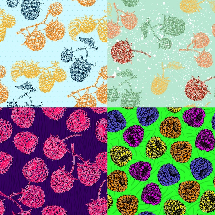 Vector patrón de frambuesa sin costuras con bayas de verano en el fondo cubierta de primavera papel de pared tropical en el fondo invitación de boda