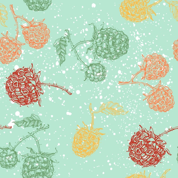 Patrón de frambuesa sin costuras con bayas de verano en el fondo Cubierta de primavera Papel de pared tropical en el fondo Invitación de boda