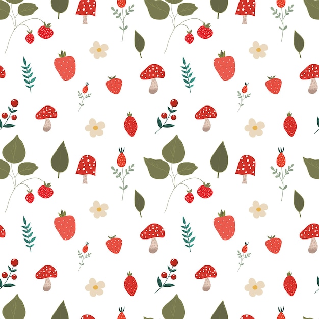 Patrón de fresa al estilo popular. Lindo patrón sin costuras. Diseño de ilustración vectorial. naturaleza abstracta