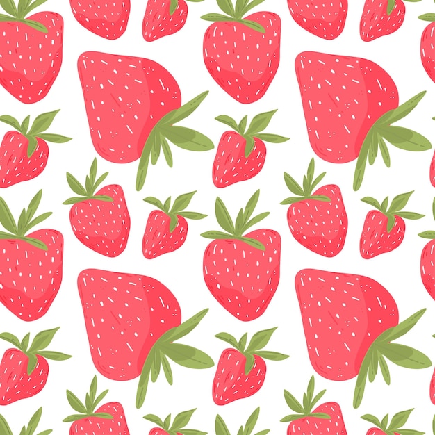 Patrón de fresa Seamles sobre fondo blanco Vector colorido dibujos animados baya Dibujado a mano