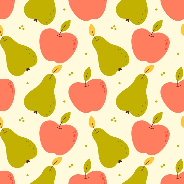 Patrón de fruta sin costuras con manzanas y peras