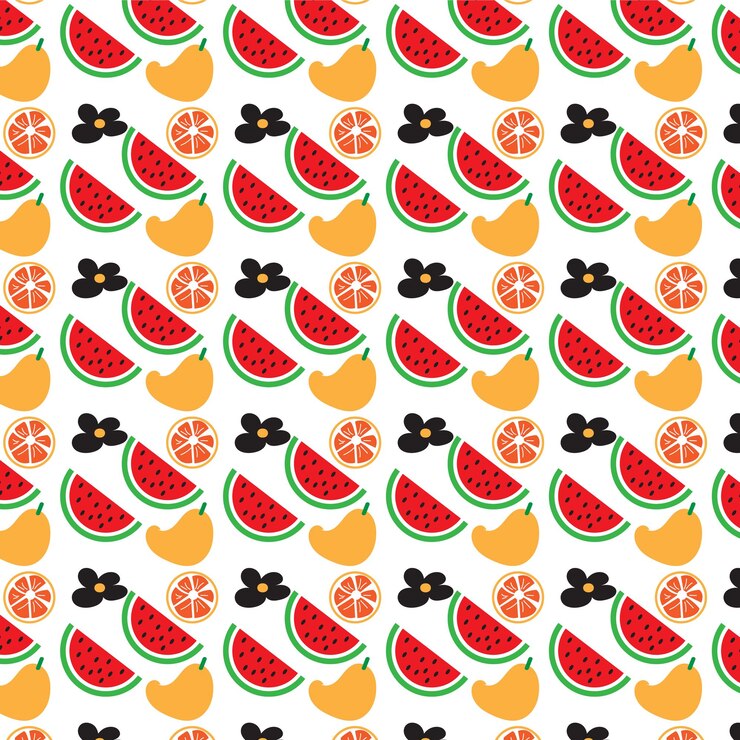 un patrón de fruta con una imagen de una mariposa en la parte inferior