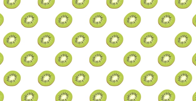 Patrón de fruta de kiwi panorámica sobre fondo blanco Vector
