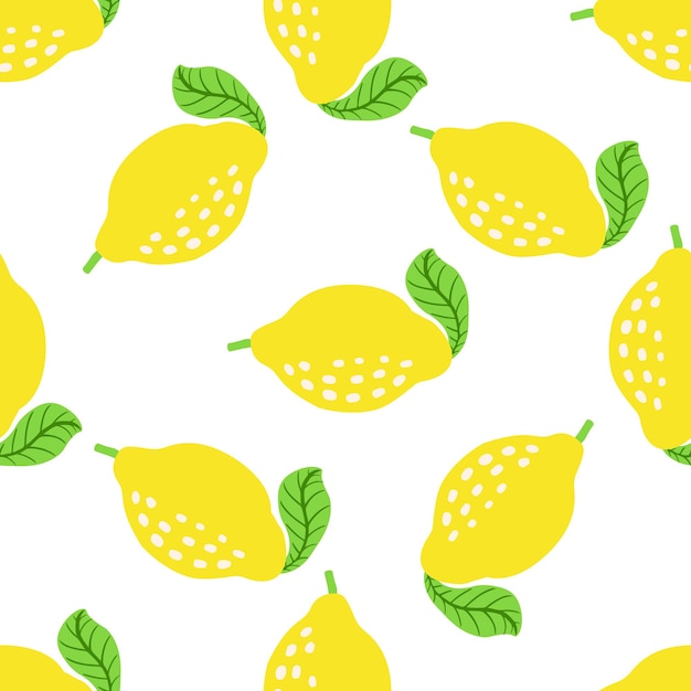 Patrón de fruta de limón. Patrón de cítricos de verano sin fisuras con limones, hojas. Estampado abstracto tropical en colores brillantes. Ilustración vectorial. Vector de impresión brillante para tela o papel tapiz.