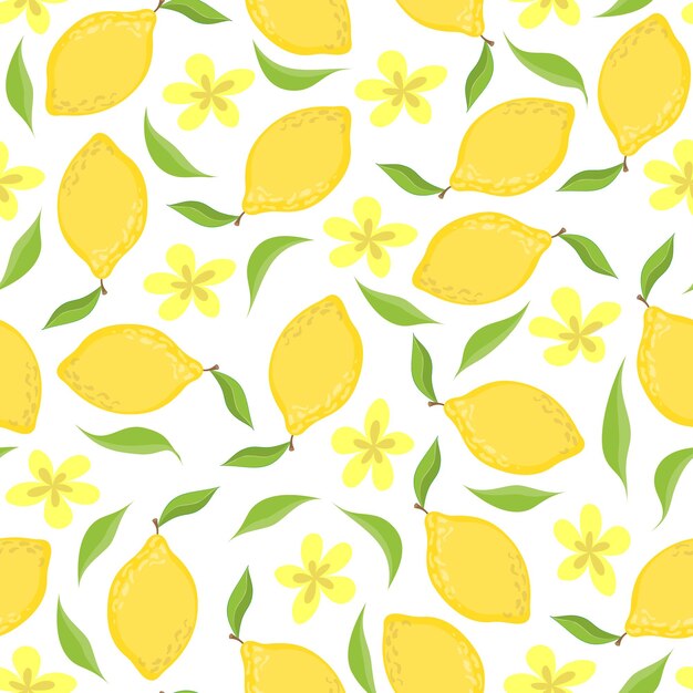 Patrón de fruta transparente de vector limón amarillo con flores sobre un fondo blanco Un patrón de lujo para el diseño de sitios web productos veganos embalaje textiles, etc.