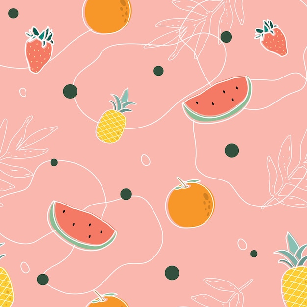 patrón de fruta de verano con fondo rosa vector gratis