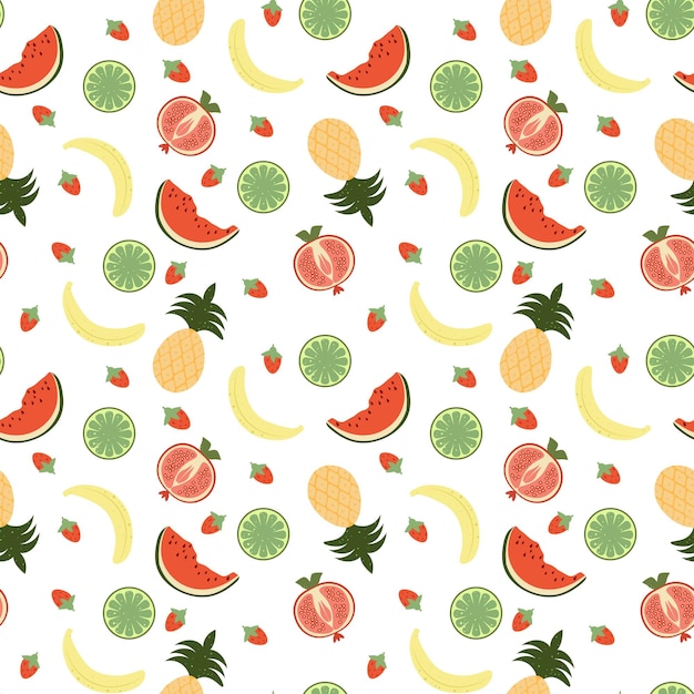 Patrón de frutas sin costuras Patrón colorido de frutas y bayas refrescantes Ilustración vectorial