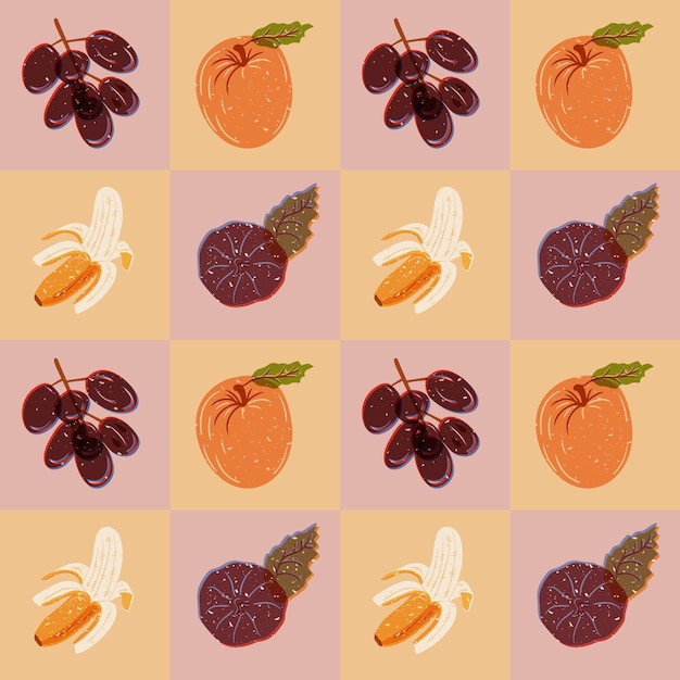 Vector patrón de frutas con imitación de risografía grunge