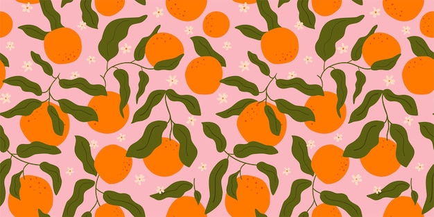 Patrón de frutas naranjas en estilo Matisse abstracto Patrón sin costuras de frutas tropicales de verano Curva cítrica deja estampado de flores diminutas