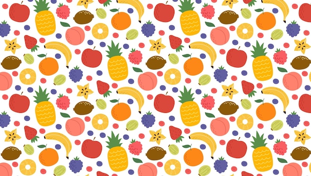 Patrón de frutas pastel sin costuras en diseño minimalista plano