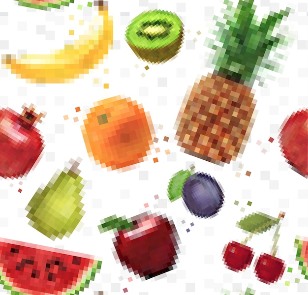 Patrón de frutas pixel