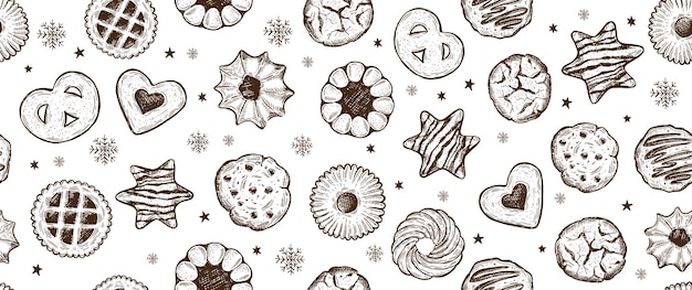Patrón de galleta en una ilustración blanca dibujada a mano