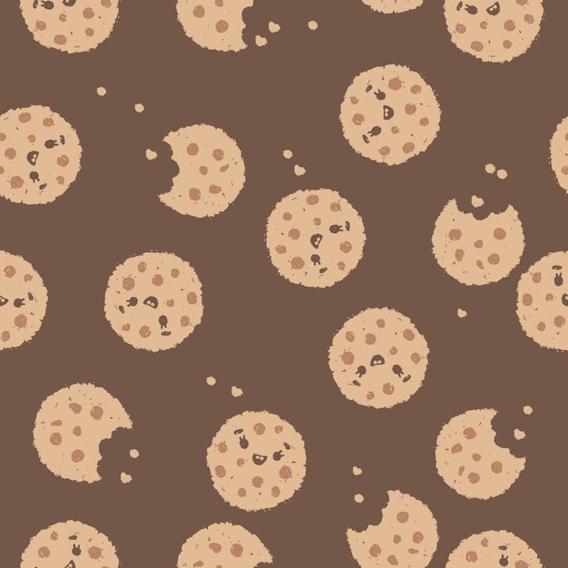 Patrón de galletas de garabato sin costuras. galletas con chispas de chocolate. ilustración dibujada a mano sobre fondo claro.