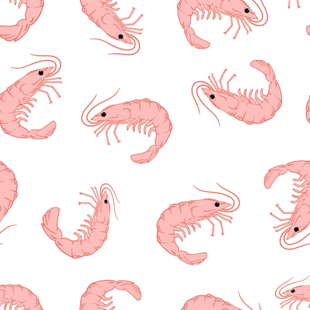 Patrón de gamba rosa patrón de vector dibujado a mano sin costuras concepto de mariscos patrón de comida mediterránea diseño de textura de mariscos para banner web e impresión