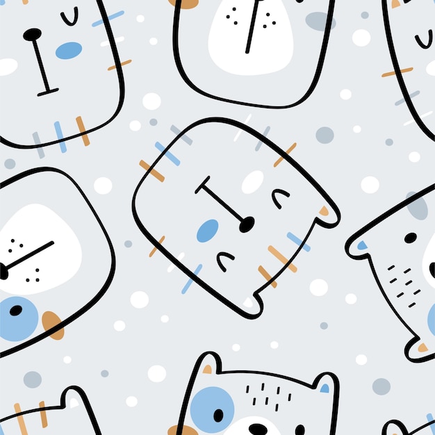 Vector patrón de garabateo infantil sin costuras con gatos y osos papel digital