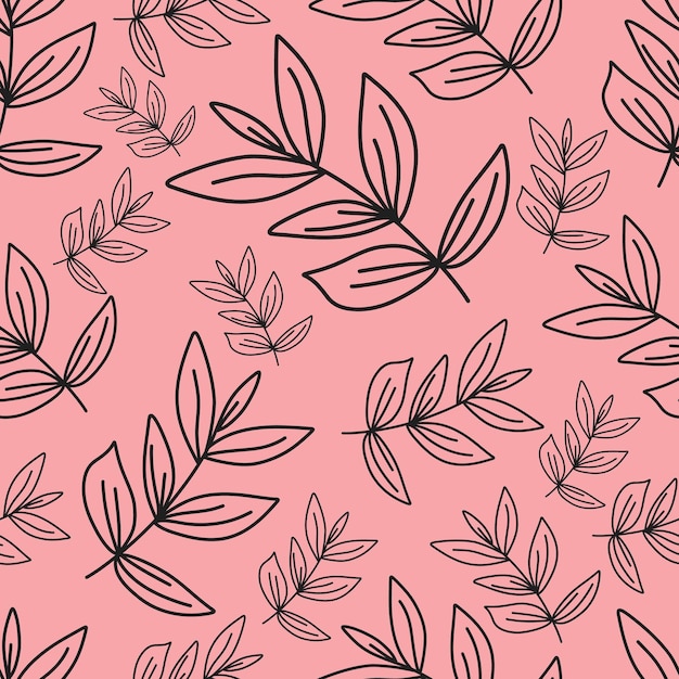 Patrón de garabateo de plantas minimalista en un fondo aislado rosado