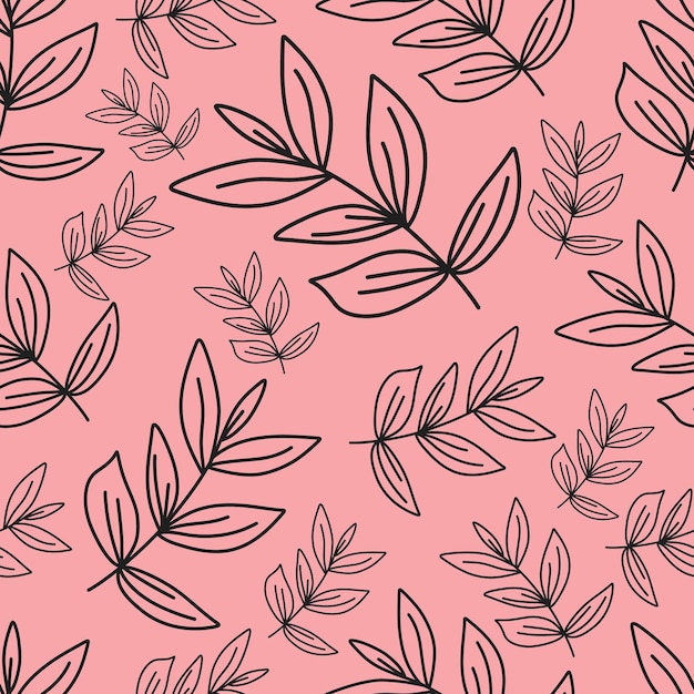 Vector patrón de garabateo de plantas minimalista en un fondo aislado rosado